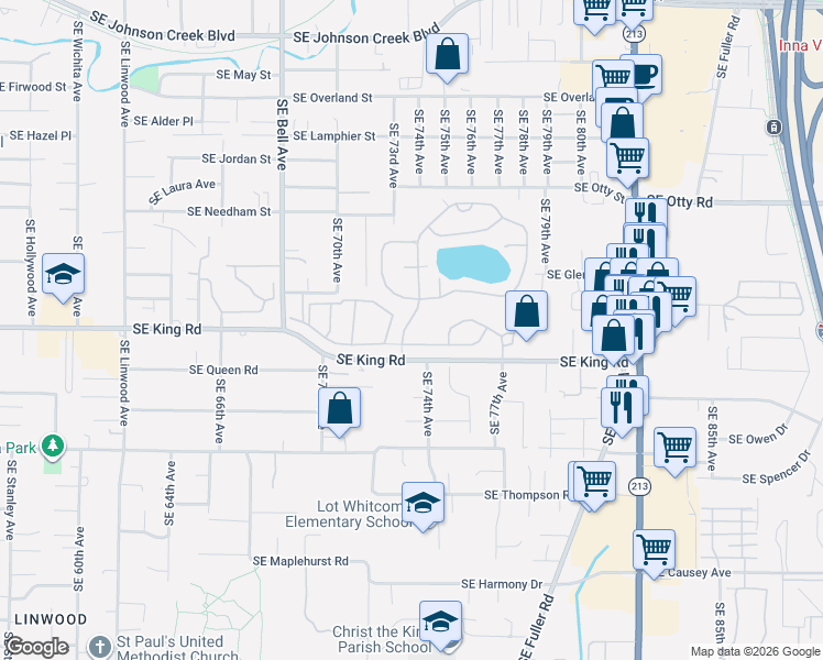 map of restaurants, bars, coffee shops, grocery stores, and more near 5 Southeast Cook Court in Portland