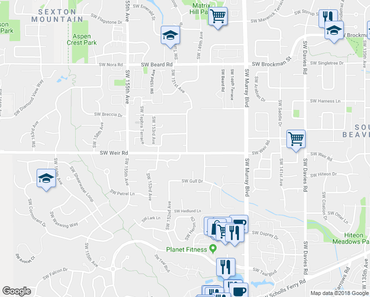 map of restaurants, bars, coffee shops, grocery stores, and more near 15200 Southwest Obsidian Street in Beaverton