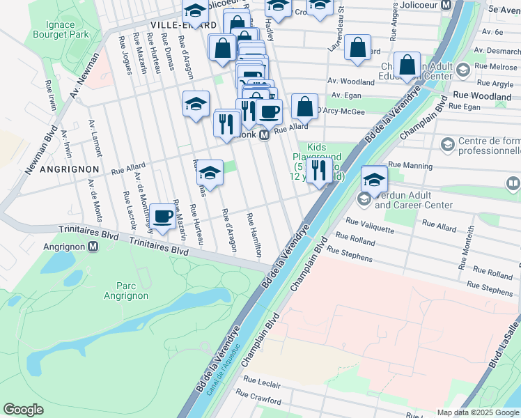 map of restaurants, bars, coffee shops, grocery stores, and more near 2508 Rue Raudot in Montréal