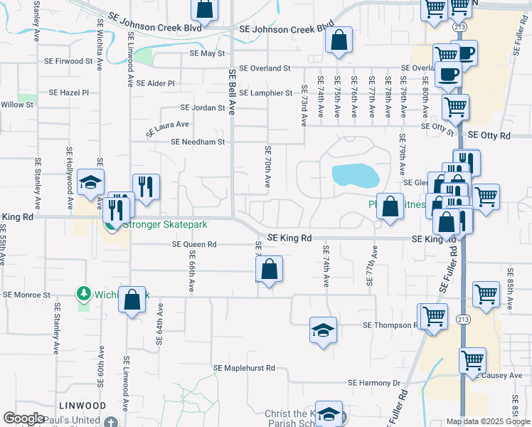map of restaurants, bars, coffee shops, grocery stores, and more near 10411 Southeast Cook Court in Portland