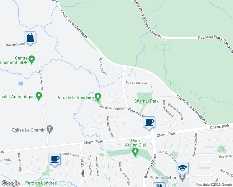 map of restaurants, bars, coffee shops, grocery stores, and more near 30 Rue du Sirocco in Gatineau