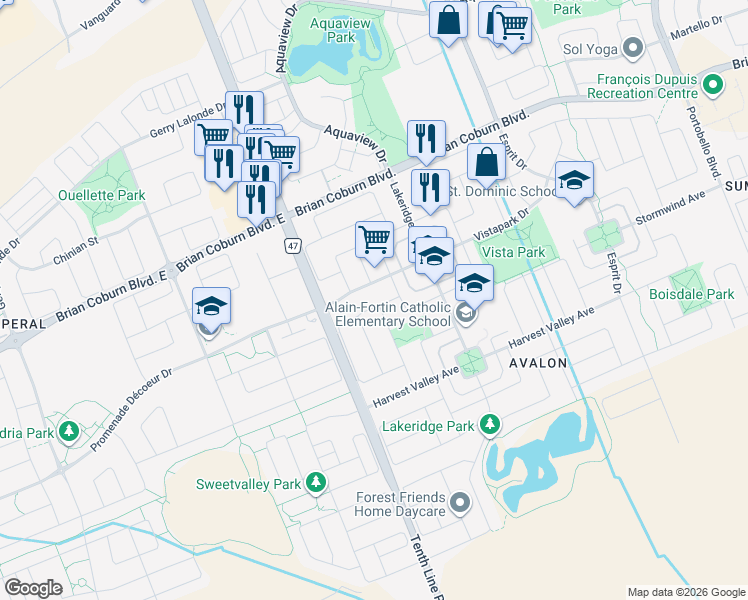map of restaurants, bars, coffee shops, grocery stores, and more near 121 Montmorency Way in Ottawa