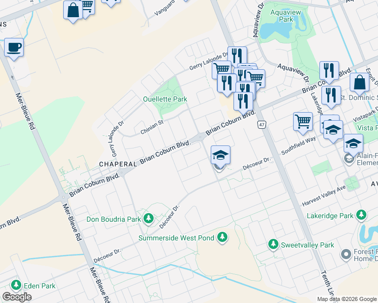 map of restaurants, bars, coffee shops, grocery stores, and more near 368 Mountain Sorrel Way in Ottawa