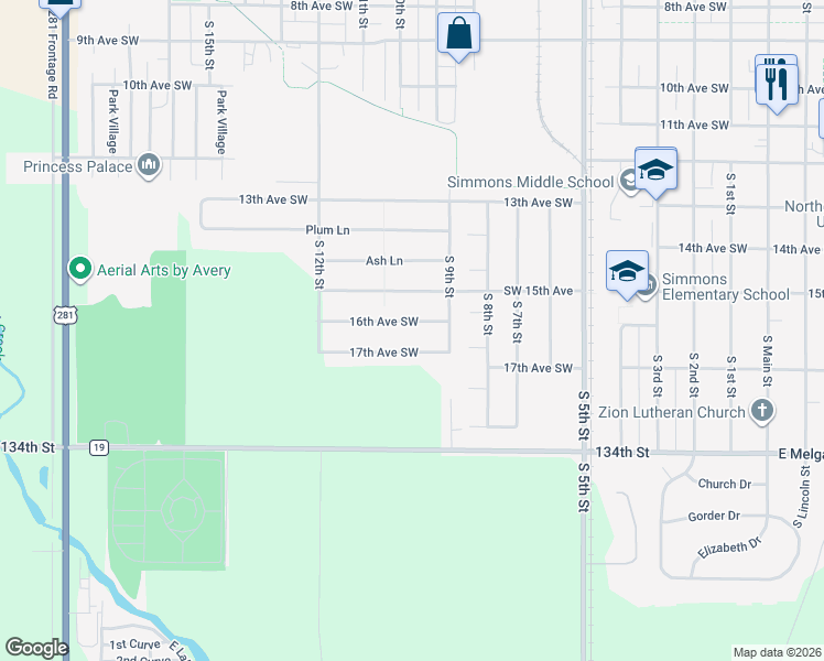 map of restaurants, bars, coffee shops, grocery stores, and more near 16th Ave SW in Aberdeen