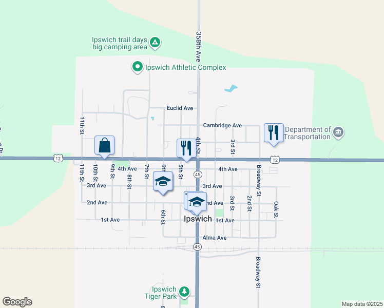 map of restaurants, bars, coffee shops, grocery stores, and more near 507 4th Street in Ipswich