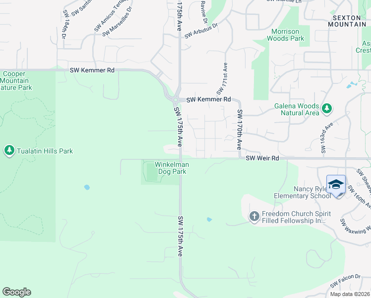 map of restaurants, bars, coffee shops, grocery stores, and more near 9940 Southwest 175th Avenue in Beaverton