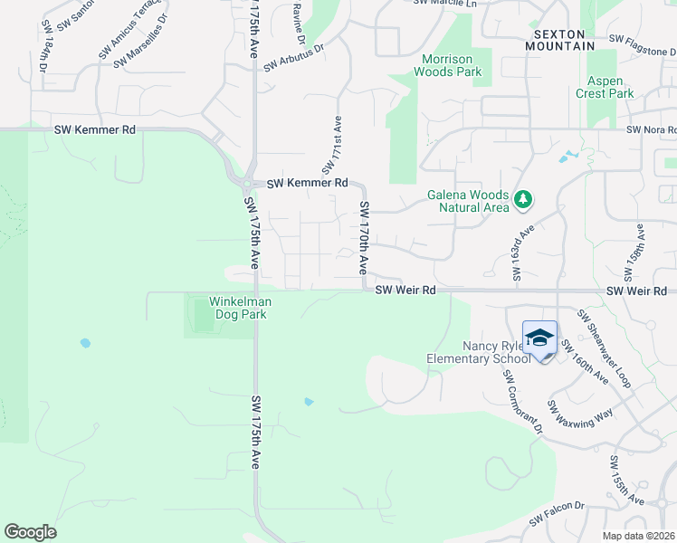 map of restaurants, bars, coffee shops, grocery stores, and more near 9885 Southwest 170th Avenue in Beaverton