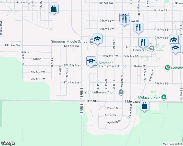 map of restaurants, bars, coffee shops, grocery stores, and more near 16th Avenue Southwest in Aberdeen