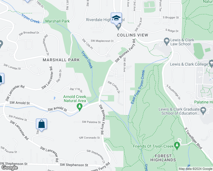 map of restaurants, bars, coffee shops, grocery stores, and more near 628 Southwest Colony Drive in Portland