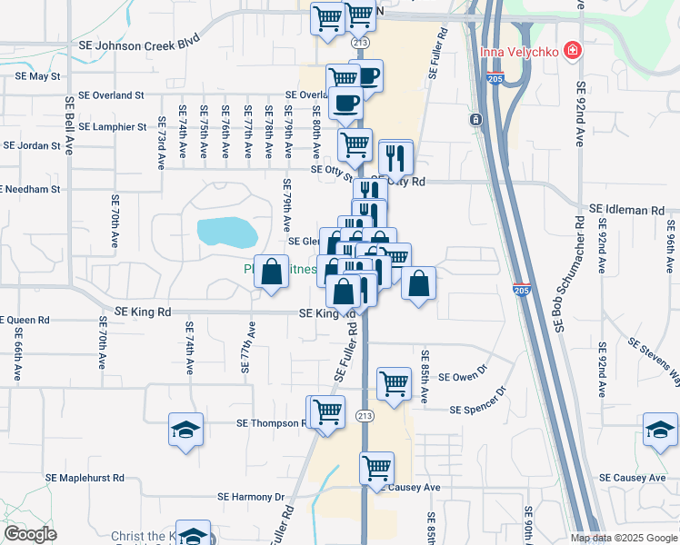 map of restaurants, bars, coffee shops, grocery stores, and more near 10317 Oregon 213 in Portland