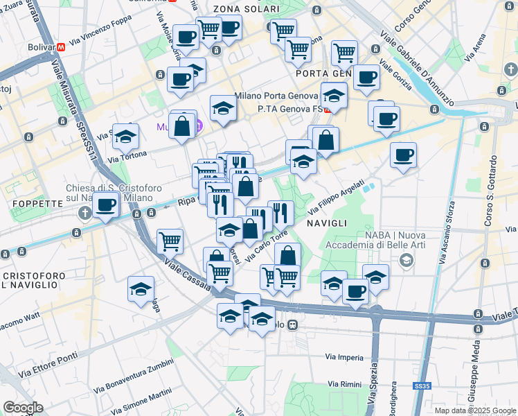 map of restaurants, bars, coffee shops, grocery stores, and more near 13 Via Elia Lombardini in Milano
