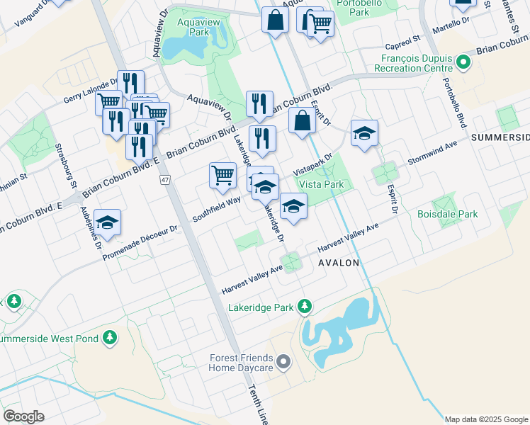 map of restaurants, bars, coffee shops, grocery stores, and more near 249 Branthaven Street in Ottawa