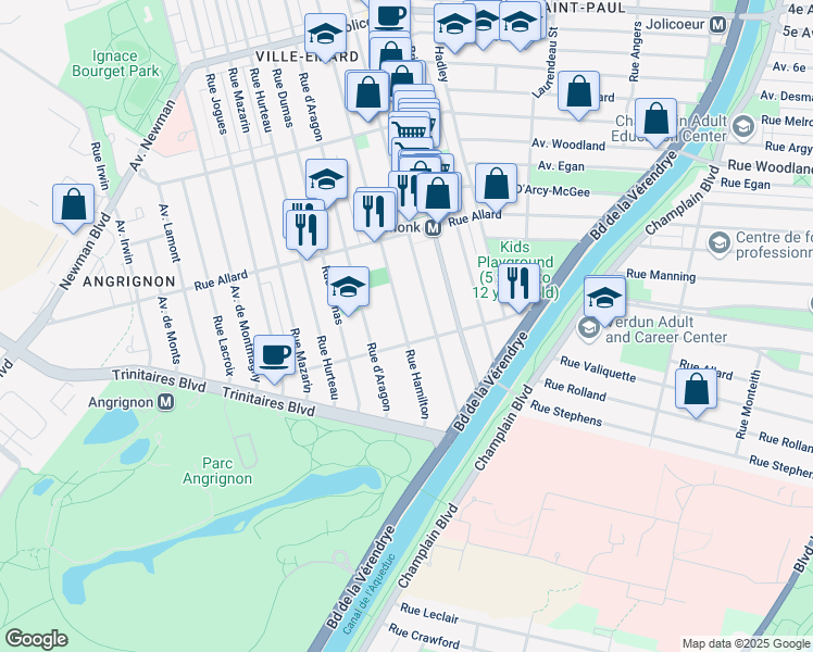 map of restaurants, bars, coffee shops, grocery stores, and more near 7006 Rue Hamilton in Montréal