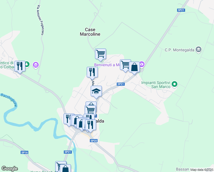map of restaurants, bars, coffee shops, grocery stores, and more near 5 Via Monsignor Igino Strazzacappa in Montegalda