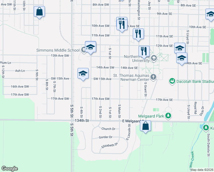 map of restaurants, bars, coffee shops, grocery stores, and more near 1500-1698 S 1st St in Aberdeen