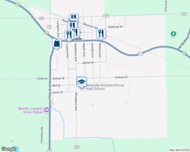 map of restaurants, bars, coffee shops, grocery stores, and more near 628 Oswald Avenue in Belgrade
