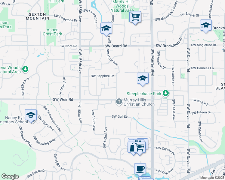 map of restaurants, bars, coffee shops, grocery stores, and more near 15200 Southwest Obsidian Street in Beaverton