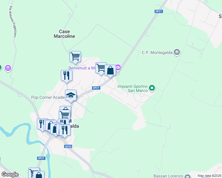 map of restaurants, bars, coffee shops, grocery stores, and more near 2 Via Gioacchino Rossini in Montegalda