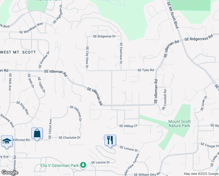 map of restaurants, bars, coffee shops, grocery stores, and more near 10301 Southeast Walnut Drive in Happy Valley