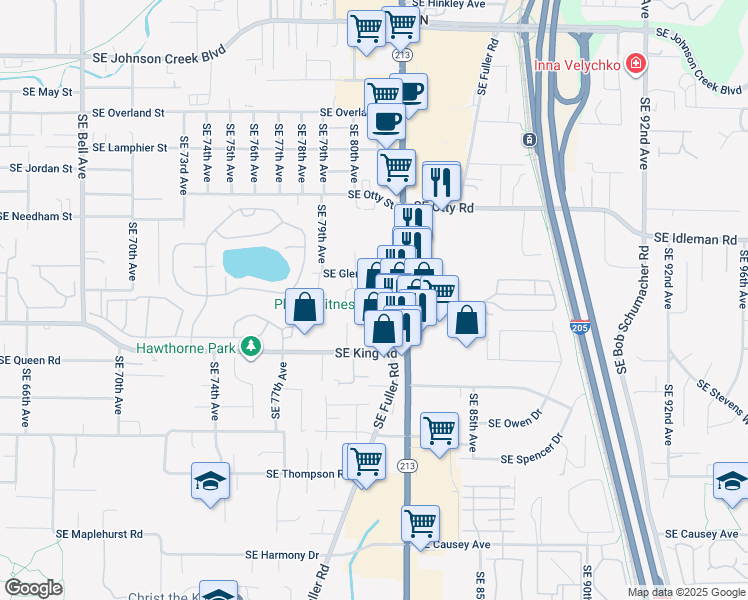 map of restaurants, bars, coffee shops, grocery stores, and more near 10317 Oregon 213 in Portland