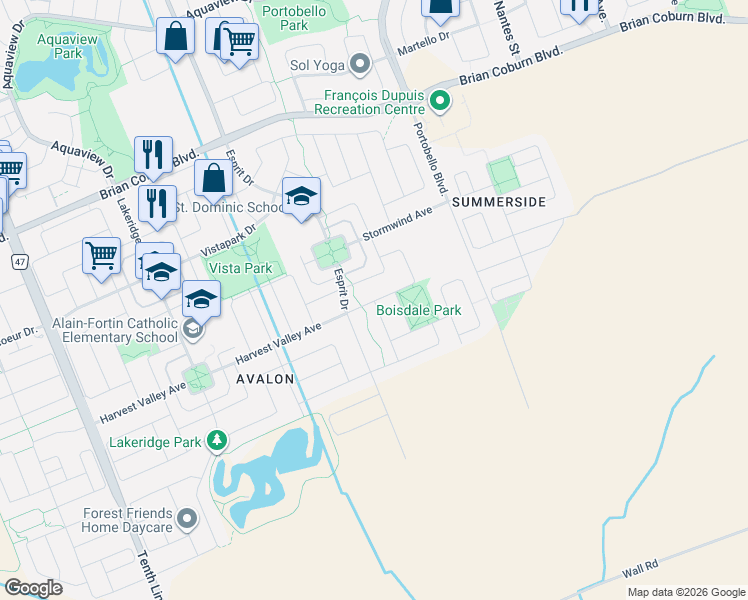 map of restaurants, bars, coffee shops, grocery stores, and more near 810 Ashenvale Way in Ottawa