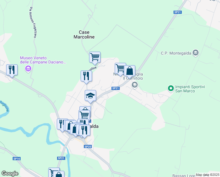 map of restaurants, bars, coffee shops, grocery stores, and more near 2 Via Monsignor Igino Strazzacappa in Montegalda