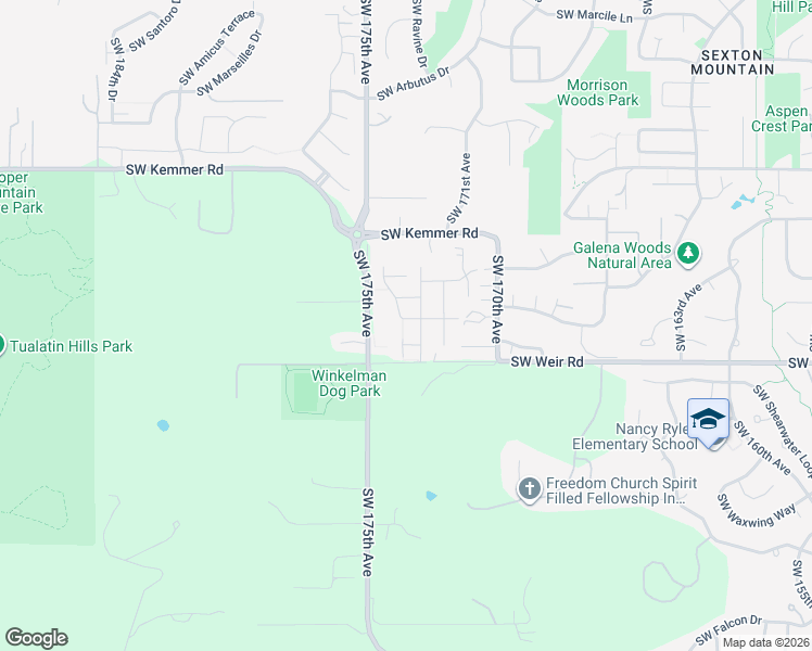 map of restaurants, bars, coffee shops, grocery stores, and more near 9940 Southwest 175th Avenue in Beaverton