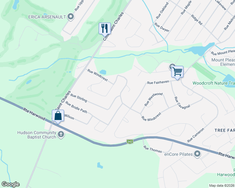 map of restaurants, bars, coffee shops, grocery stores, and more near 532 Rue Stirling in Hudson