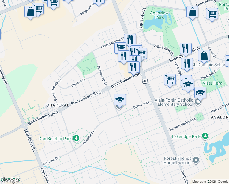 map of restaurants, bars, coffee shops, grocery stores, and more near 242 Yellowcress Way in Ottawa