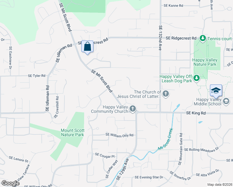 map of restaurants, bars, coffee shops, grocery stores, and more near 12542 Southeast Mount Scott Boulevard in Happy Valley