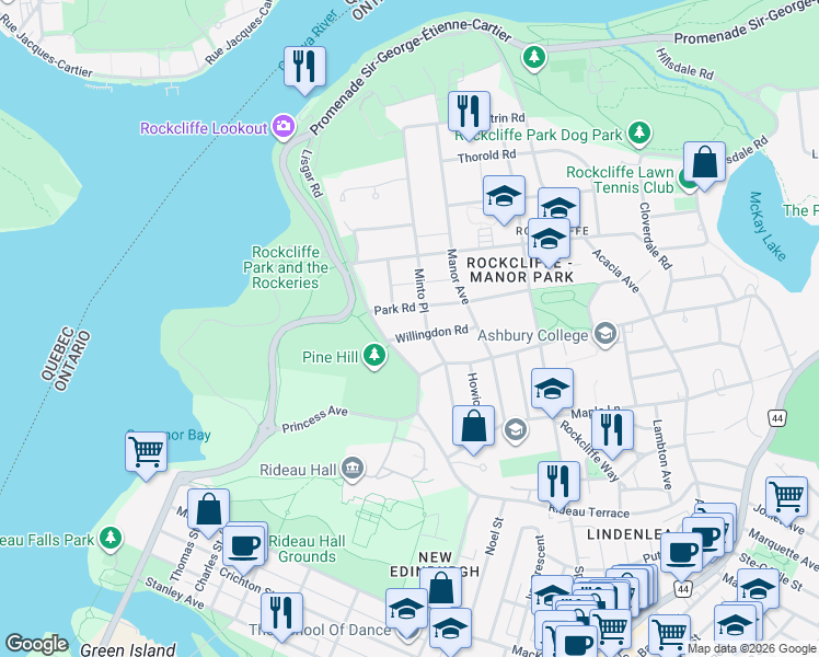 map of restaurants, bars, coffee shops, grocery stores, and more near in Ottawa