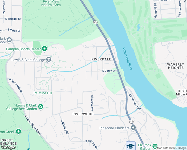 map of restaurants, bars, coffee shops, grocery stores, and more near 10650 South Collina Avenue in Portland