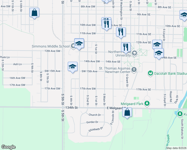 map of restaurants, bars, coffee shops, grocery stores, and more near 1500-1698 S 1st St in Aberdeen