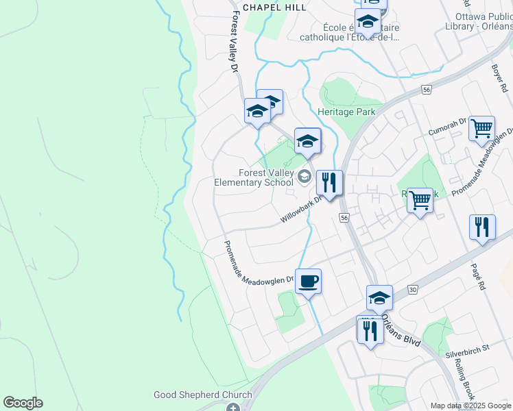 map of restaurants, bars, coffee shops, grocery stores, and more near 6061 Jardin des Tréflières in Ottawa
