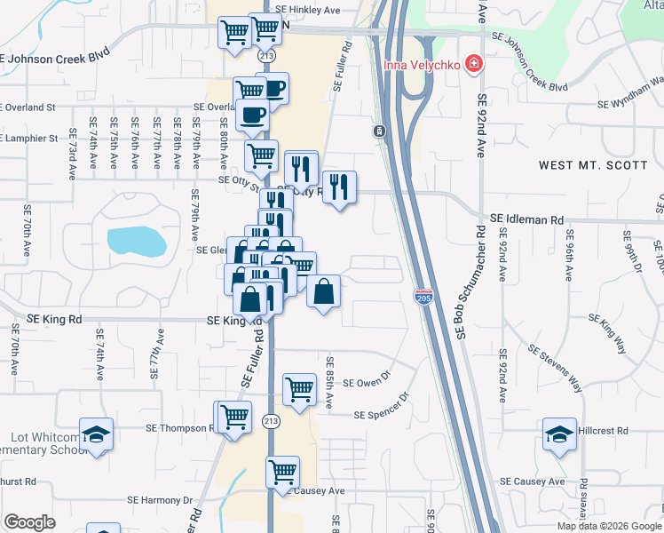 map of restaurants, bars, coffee shops, grocery stores, and more near 8511 Southeast Orchard Lane in Happy Valley
