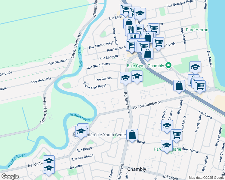 map of restaurants, bars, coffee shops, grocery stores, and more near 1118 Rue 2 de Tracy in Chambly