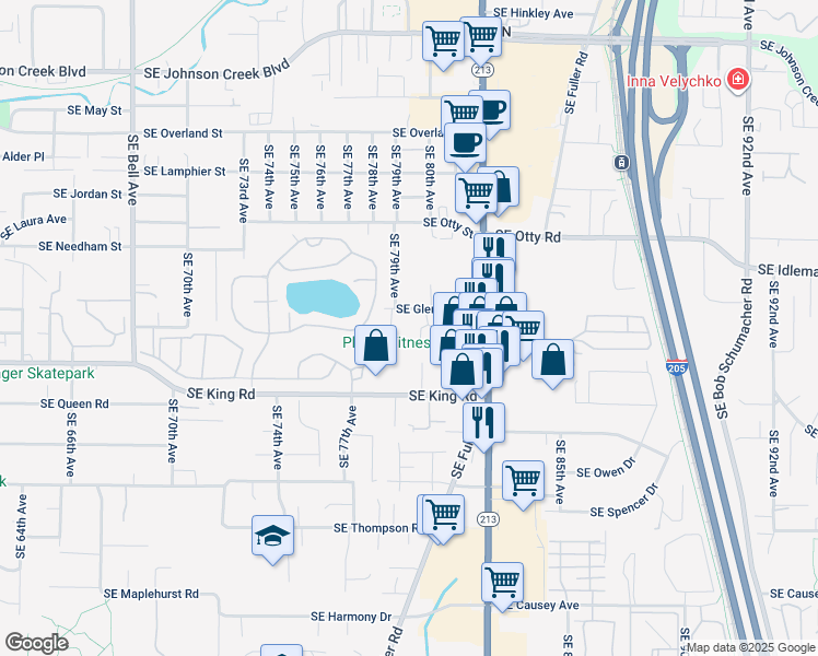 map of restaurants, bars, coffee shops, grocery stores, and more near 7911 Southeast King Road in Milwaukie