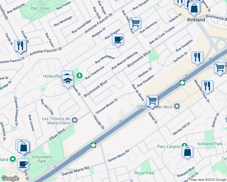map of restaurants, bars, coffee shops, grocery stores, and more near 6 Rue du Labrador in Kirkland