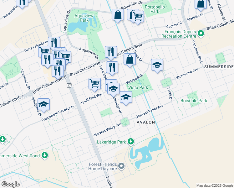 map of restaurants, bars, coffee shops, grocery stores, and more near 249 Branthaven Street in Ottawa