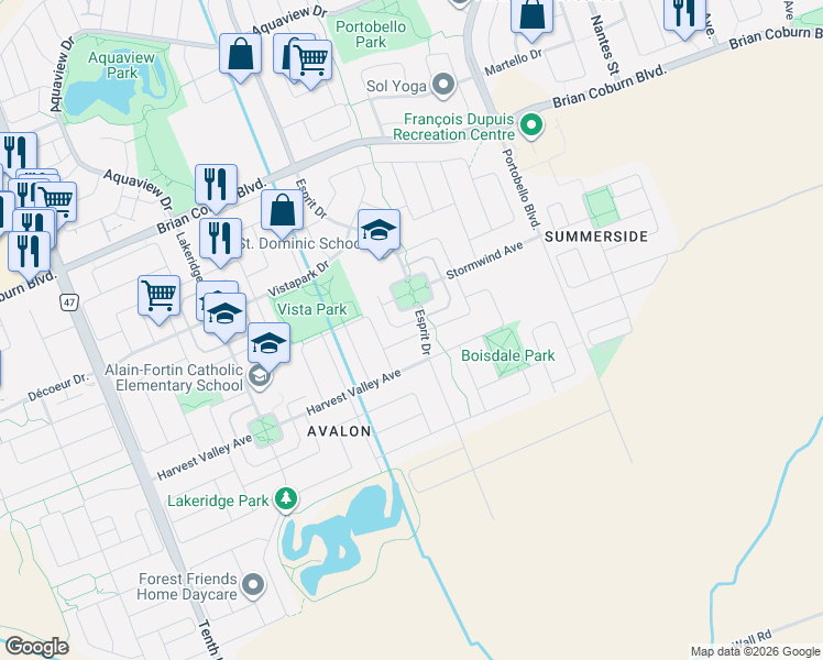 map of restaurants, bars, coffee shops, grocery stores, and more near 926 Torino Terrace in Ottawa