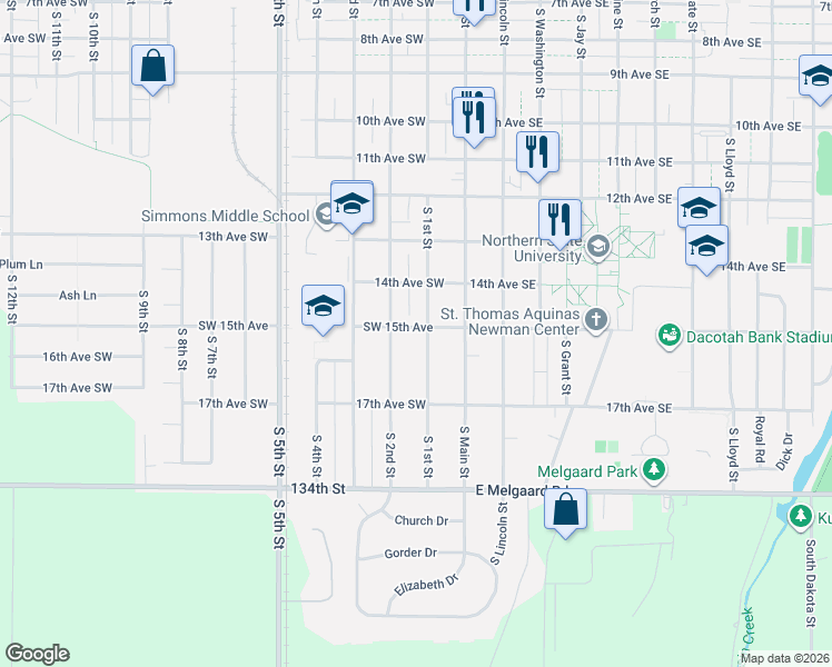 map of restaurants, bars, coffee shops, grocery stores, and more near 1500-1698 S 1st St in Aberdeen