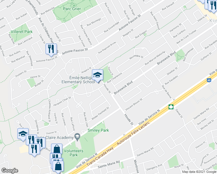 map of restaurants, bars, coffee shops, grocery stores, and more near 109 Rue Houde in Kirkland
