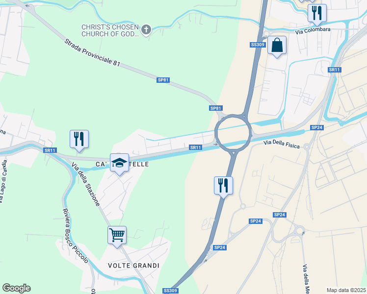 map of restaurants, bars, coffee shops, grocery stores, and more near 56 Via Padana in Venezia