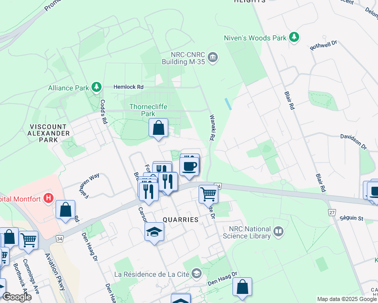 map of restaurants, bars, coffee shops, grocery stores, and more near 14 Drayton Private in Ottawa