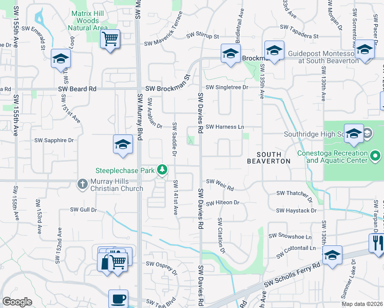 map of restaurants, bars, coffee shops, grocery stores, and more near 9966 Southwest Steeplechase Circle in Beaverton