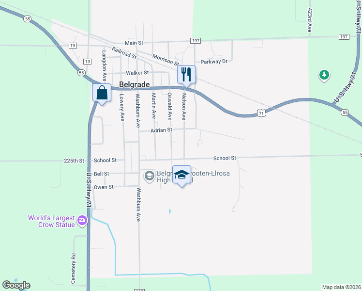 map of restaurants, bars, coffee shops, grocery stores, and more near 628 Oswald Avenue in Belgrade