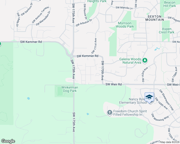 map of restaurants, bars, coffee shops, grocery stores, and more near 9763 Southwest 172nd Avenue in Beaverton