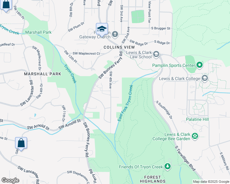 map of restaurants, bars, coffee shops, grocery stores, and more near 10416 Southwest 4th Avenue in Portland