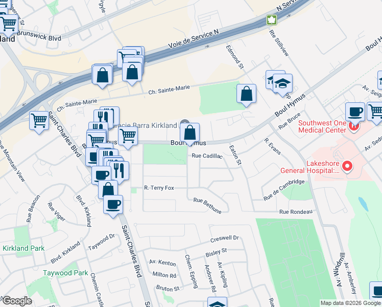 map of restaurants, bars, coffee shops, grocery stores, and more near 101 Rue du Châteauneuf in Kirkland
