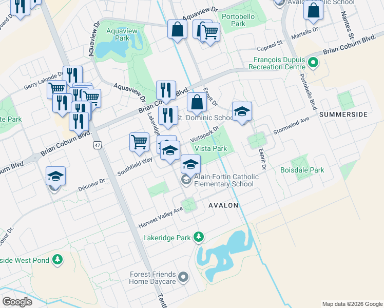 map of restaurants, bars, coffee shops, grocery stores, and more near 200 Branthaven Street in Ottawa